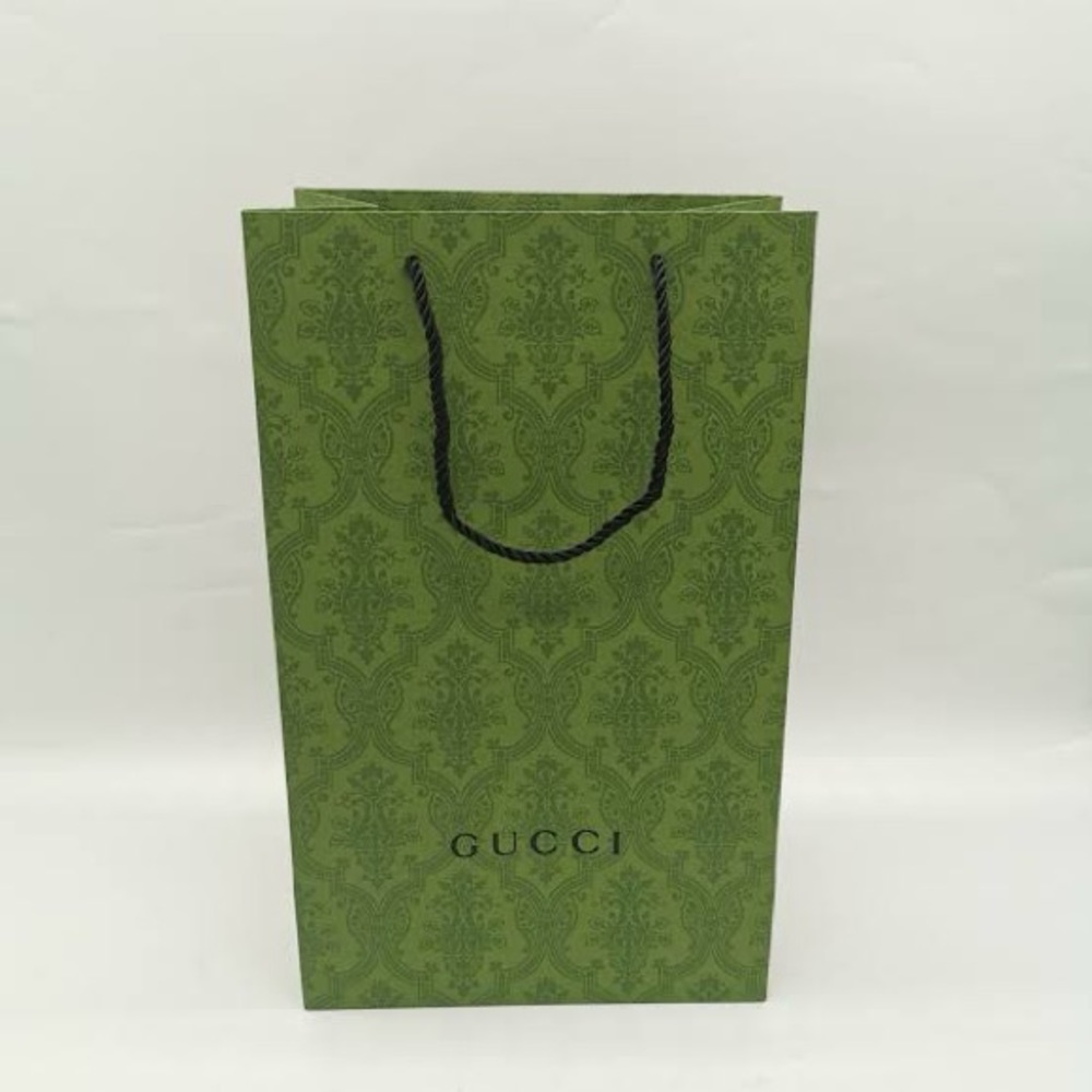 New! Gucci Original & Authentic Regal Green Geometric Print Textured Paper Bag